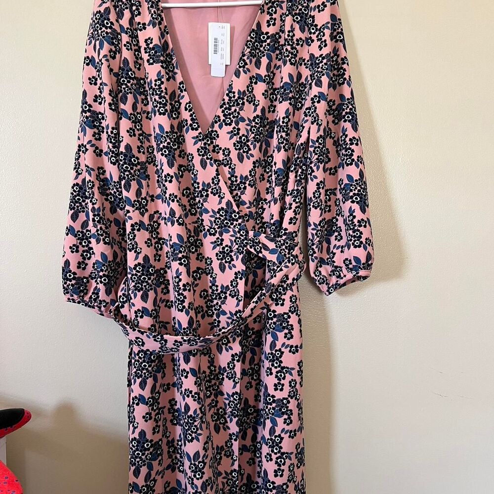 Jcrew Women's Pink and Blue Floral Long Sleeve Wrap Dress Size 12
